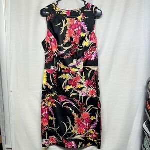 Alyx Vibrant Bright Floral Midi Sheath DressBlack NWOT